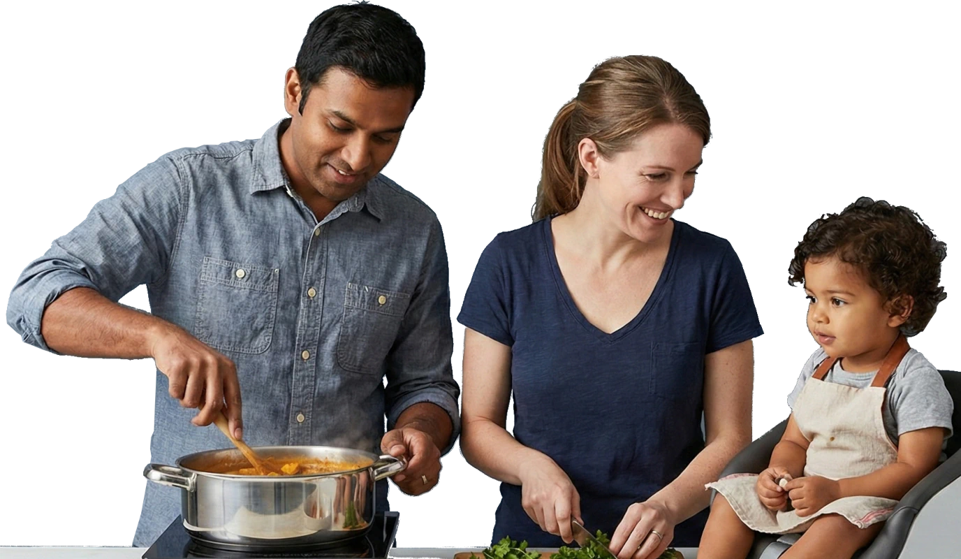 Family preparing meal together
