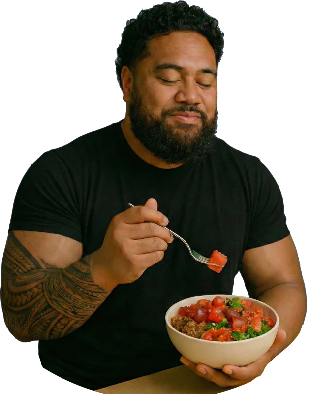 Man eating poke bowl