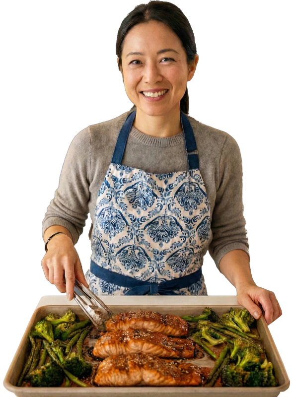 Woman with salmon tray